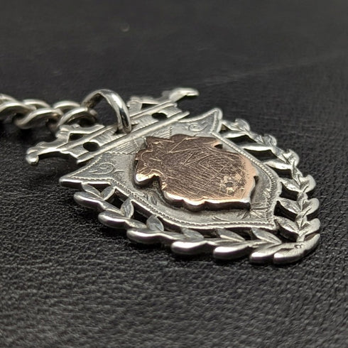 Around 1887 British Antique Sterling Silver Albert Chain 49g Sterling Silver Medal Fob